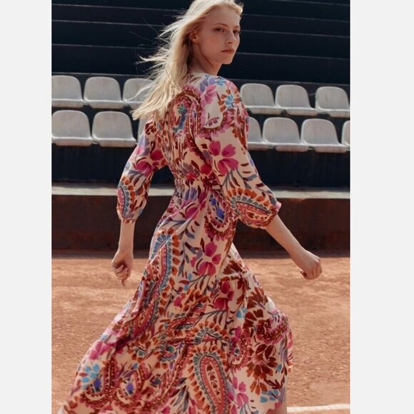 ZARA PRINTED DRESS WITH KNOT SIZE XS NWT